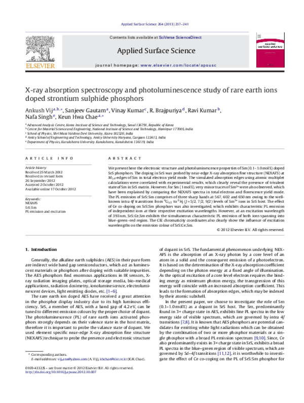 (PDF) X-ray absorption spectroscopy and photoluminescence study of rare ...