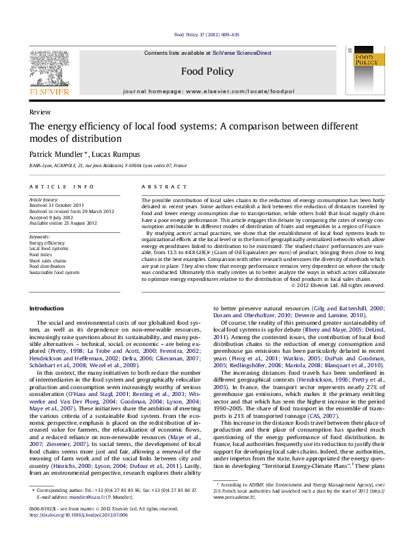 (PDF) The energy efficiency of local food systems: A comparison between ...