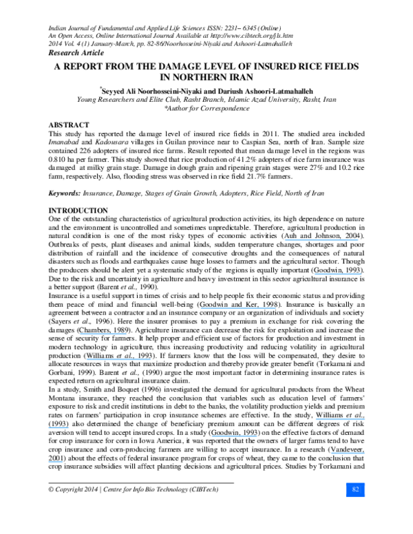 (PDF) A Report from the Damage Level of Insured Rice Fields in Northern ...