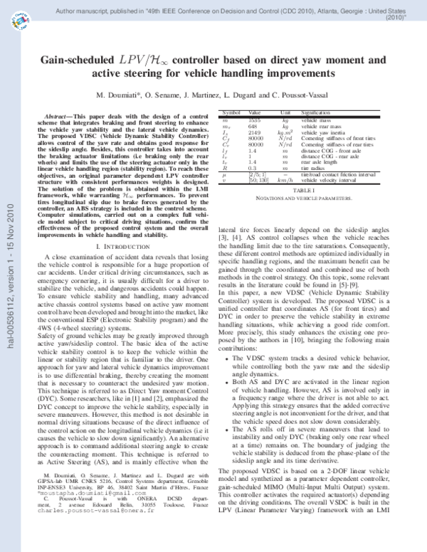 (PDF) Gain-scheduled LPV/H ∞ controller based on direct yaw moment and ...