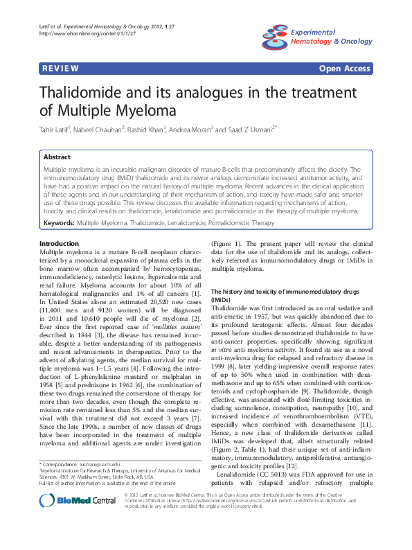 (PDF) Thalidomide and its analogues in the treatment of Multiple Myeloma