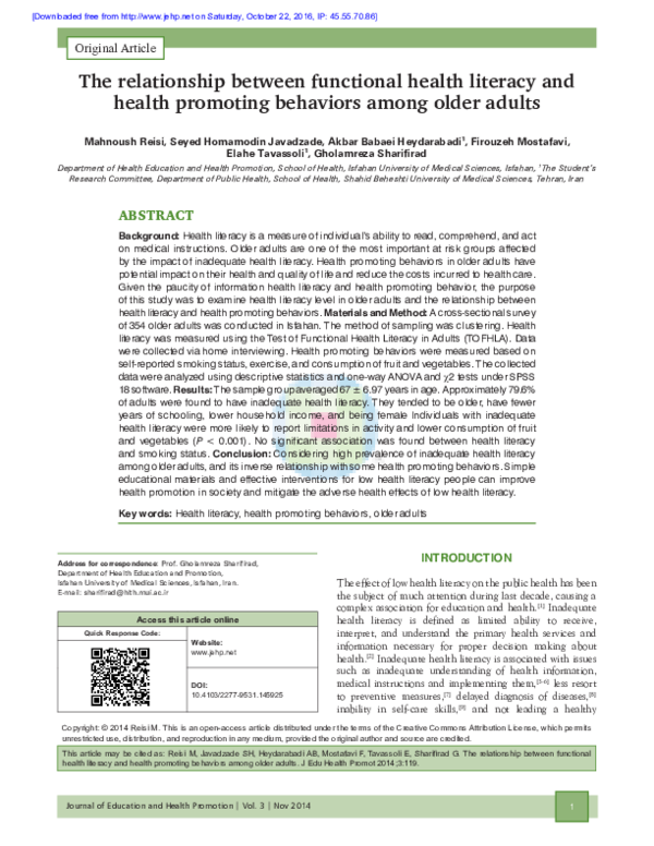 (PDF) The relationship between functional health literacy and health ...