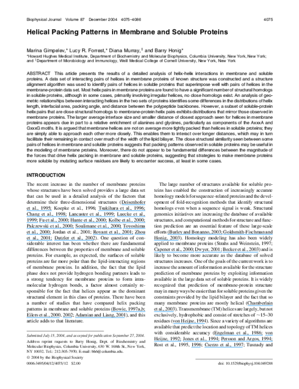 (PDF) Helical Packing Patterns in Membrane and Soluble Proteins