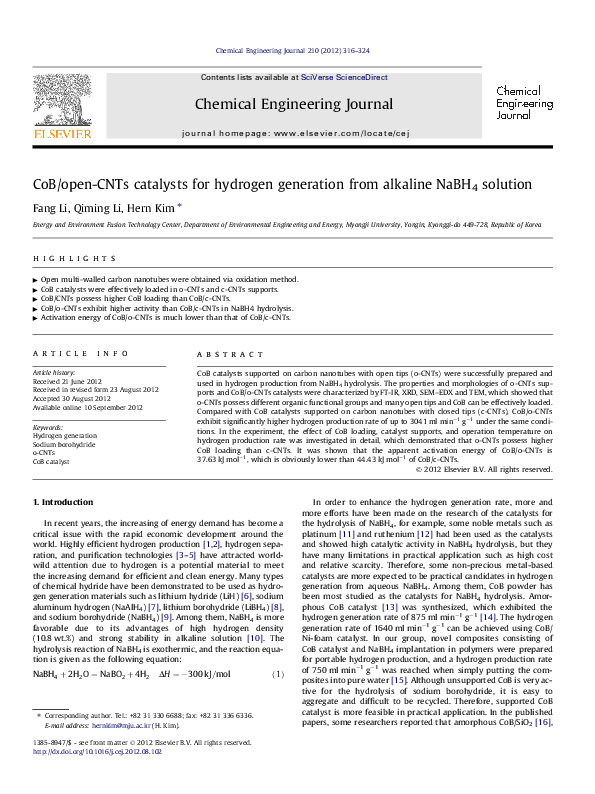 (PDF) CoB/open-CNTs catalysts for hydrogen generation from alkaline ...