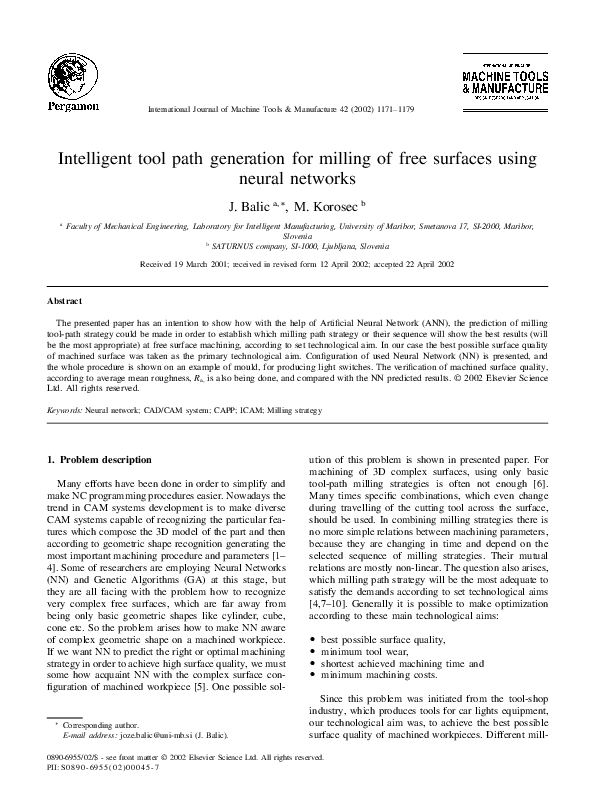 (PDF) Intelligent tool path generation for milling of free surfaces ...
