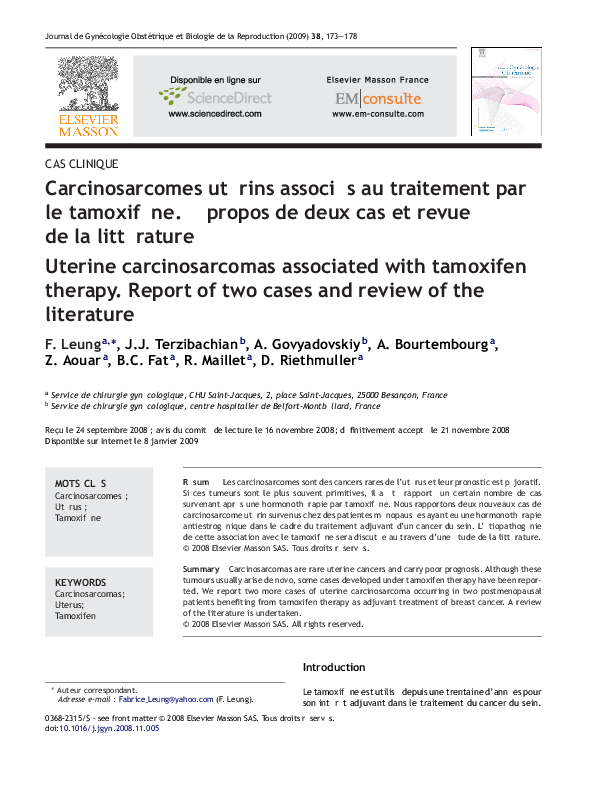 (PDF) utérins associés au traitement par le tamoxifène. À propos de deux cas et