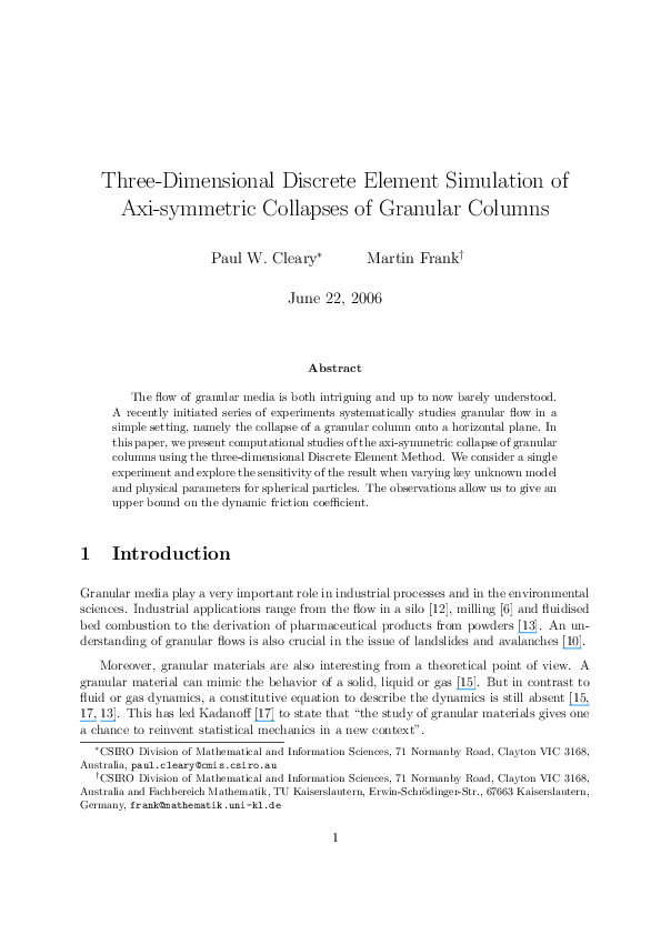 (PDF) Three-dimensional discrete element simulation for granular materials