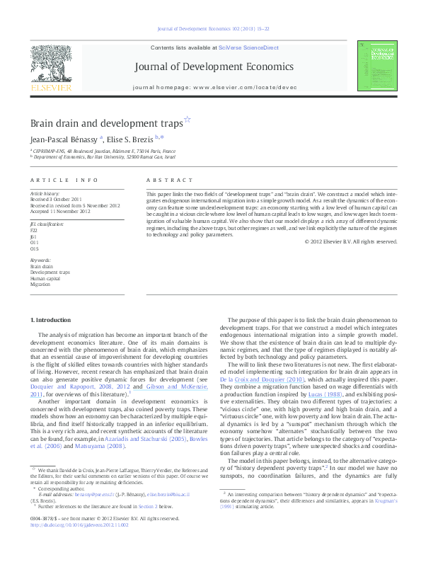(PDF) Brain drain and development traps