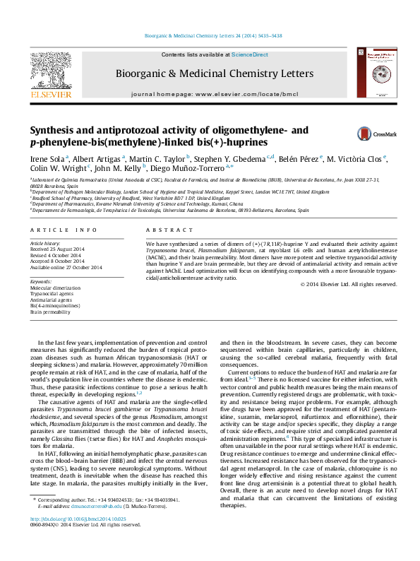 (PDF) Synthesis and antiprotozoal activity of oligomethylene-and p ...