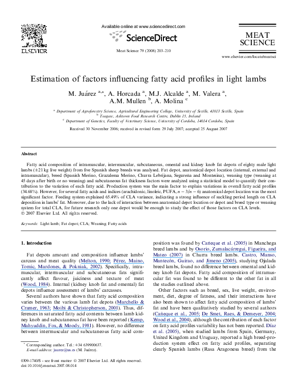 (PDF) Estimation of factors influencing fatty acid profiles in light lambs
