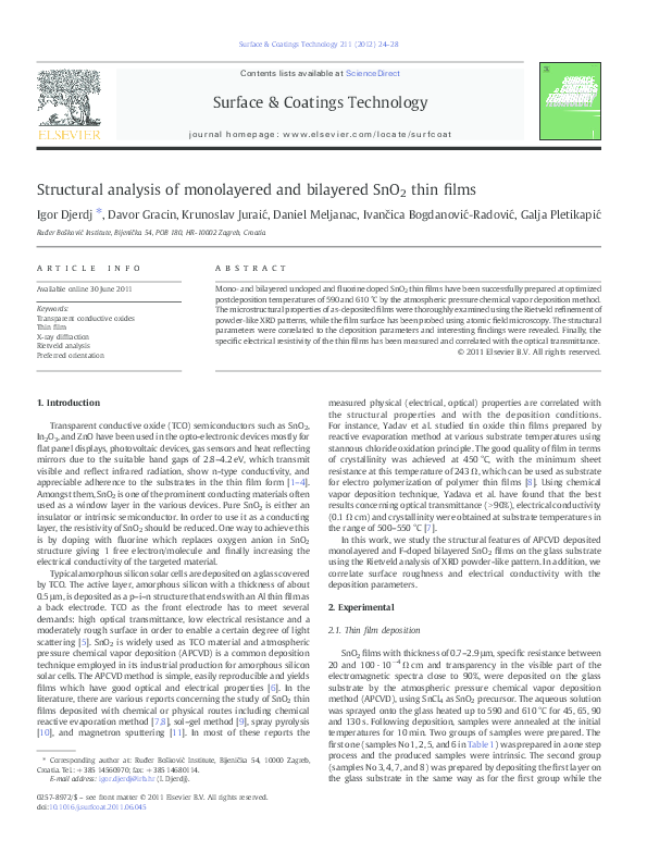 (PDF) Structural analysis of monolayered and bilayered SnO 2 thin films