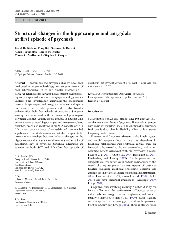 (PDF) Structural changes in the hippocampus and amygdala at first ...