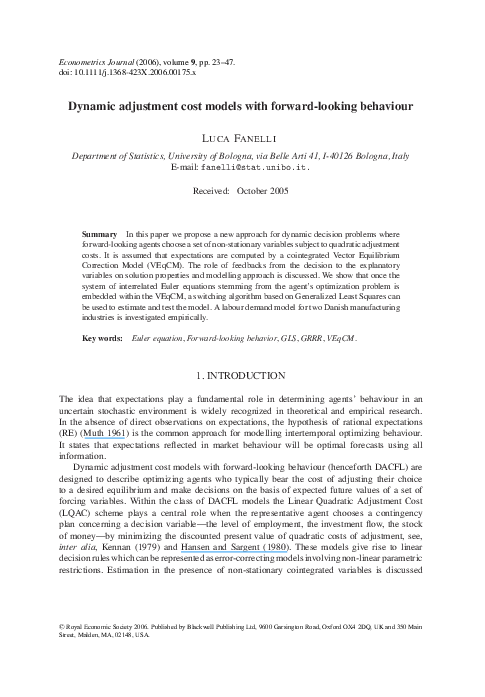 (PDF) Dynamic adjustment cost models with forward-looking behaviour