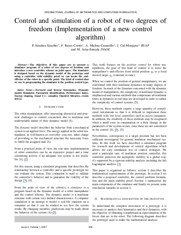 (PDF) Control and simulation of a robot of two degrees of freedom ...