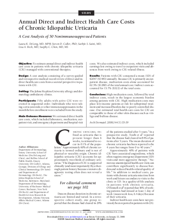 (PDF) Annual Direct and Indirect Health Care Costs of Chronic ...