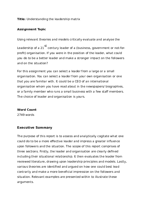 (DOC) Title: Understanding the leadership matrix