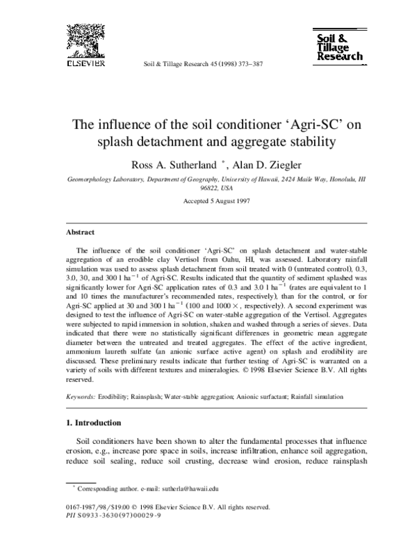 (PDF) The influence of the soil conditioner `Agri-SC' on splash ...