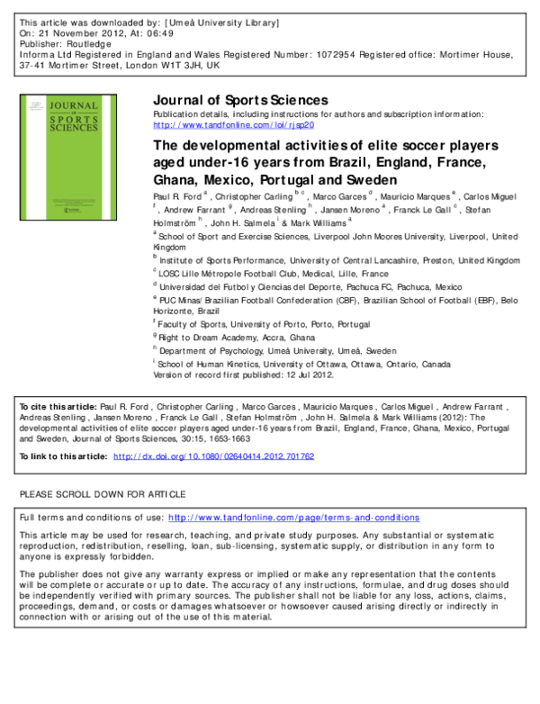 (PDF) The developmental activities of elite soccer players aged under ...