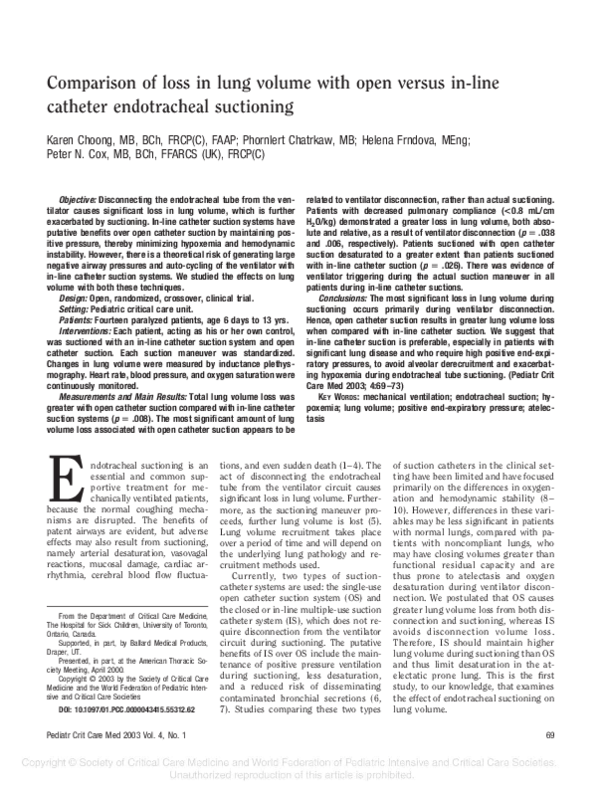(PDF) Comparison of loss in lung volume with open versus in-line ...