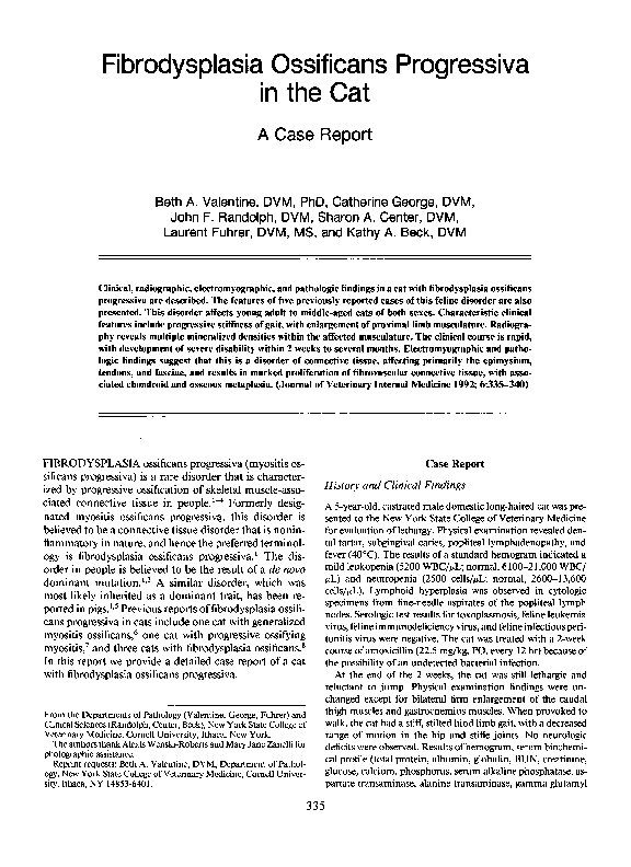 (PDF) Fibrodysplasia Ossificans Progressiva in the Cat