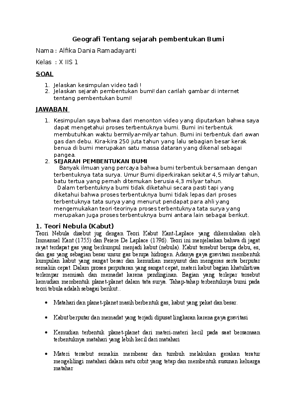 (DOC) Geografi Tentang sejarah pembentukan Bumi | Alfika Dania