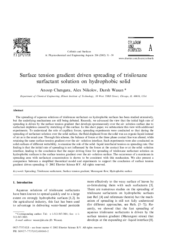(PDF) Surface tension gradient driven spreading of trisiloxane