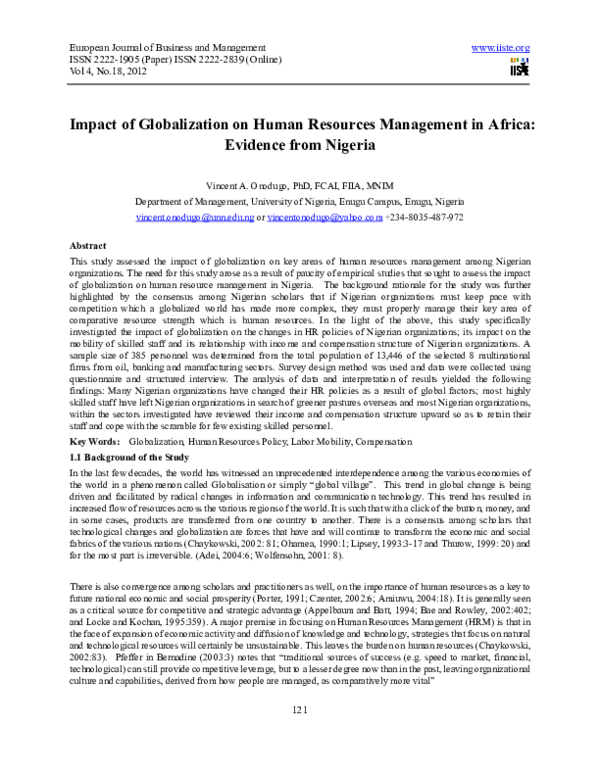 (PDF) Impact of Globalization on Human Resources Management in Africa ...
