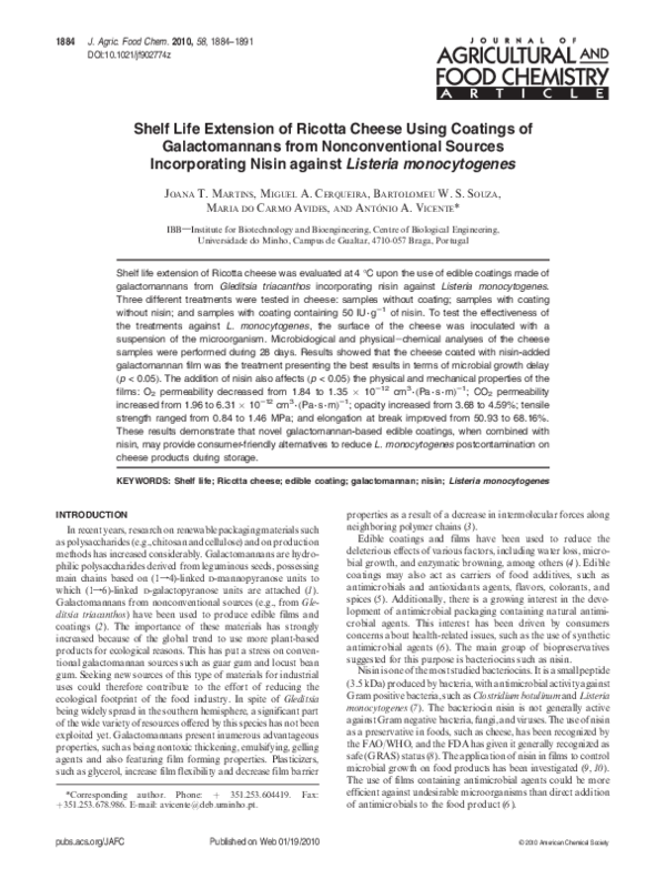 (PDF) Shelf Life Extension of Ricotta Cheese Using Coatings of