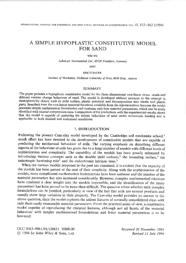 (PDF) A simple hypoplastic constitutive model for sand