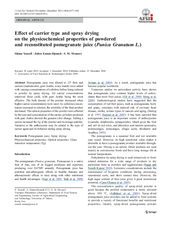 (PDF) Effect of carrier type and spray drying on the physicochemical ...
