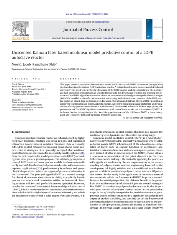 (PDF) Unscented Kalman filter based nonlinear model predictive control ...