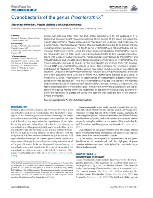 (PDF) Properties and Distribution of Prochlorothrix Cyanobacteria