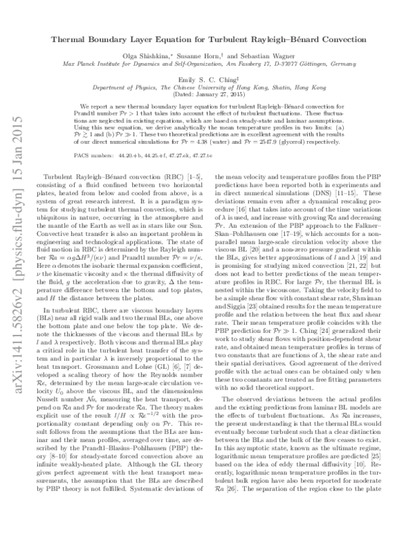 (PDF) Thermal Boundary Layer Equation for Turbulent Rayleigh–Bénard ...