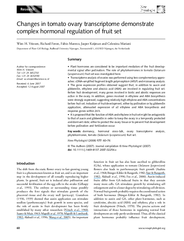 (PDF) Changes in tomato ovary transcriptome demonstrate complex