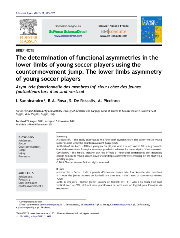 (PDF) The determination of functional asymmetries in the lower limbs of ...