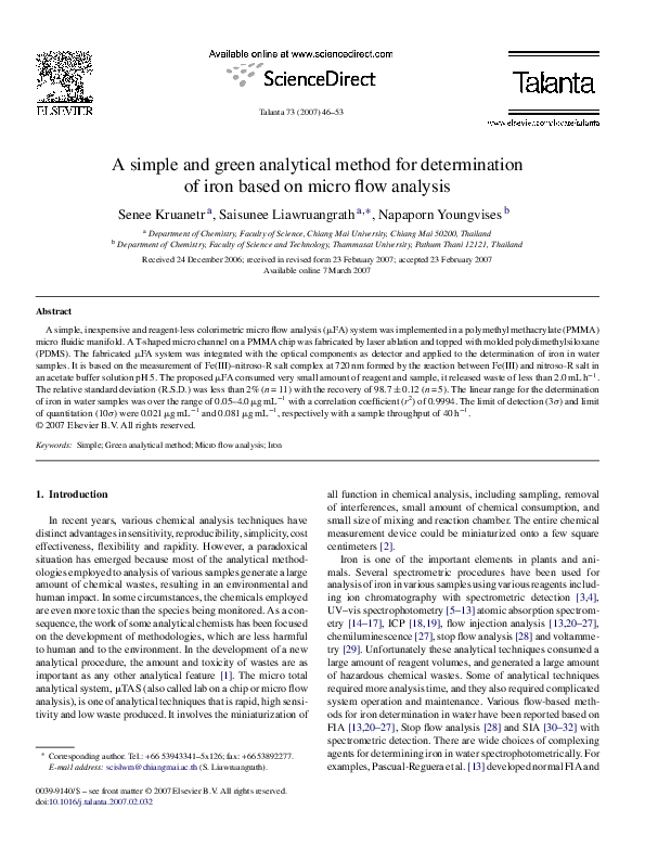(PDF) A simple and green analytical method for determination of iron ...