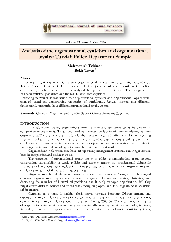 (PDF) Analysis of the organizational cynicism and organizational ...