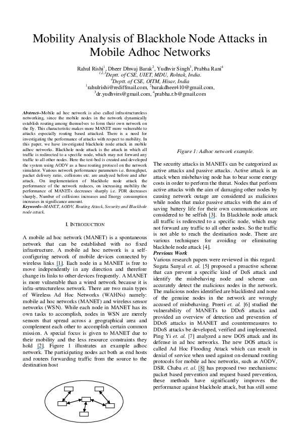 (PDF) Mobility Analysis of Blackhole Node Attacks in Mobile Adhoc Networks