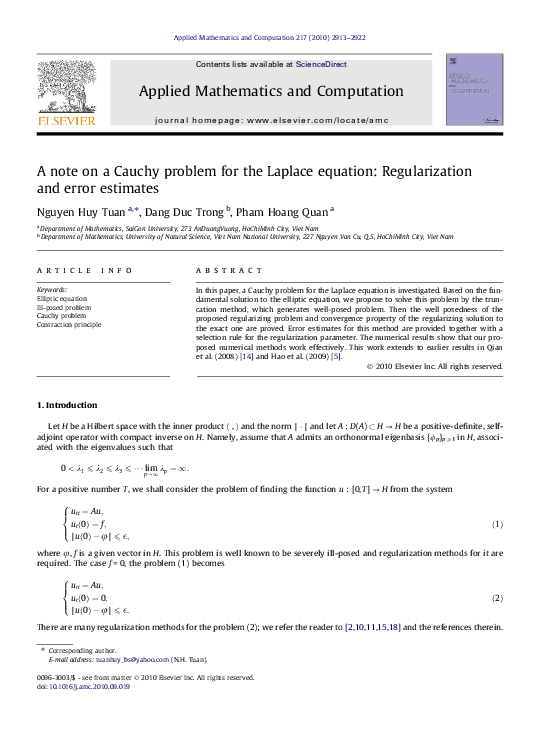 (PDF) A note on a Cauchy problem for the Laplace equation ...