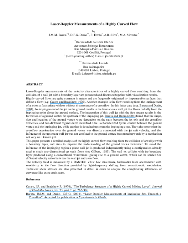 (PDF) Laser Doppler Measurements of a Highly Curved Flow