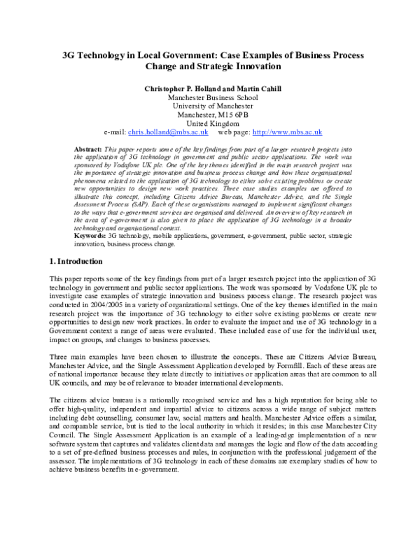 (PDF) 3G Technology In Local Government: Case Examples of Business ...