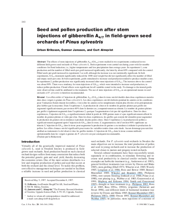 (PDF) Seed and pollen production after stem injections of gibberellin A ...