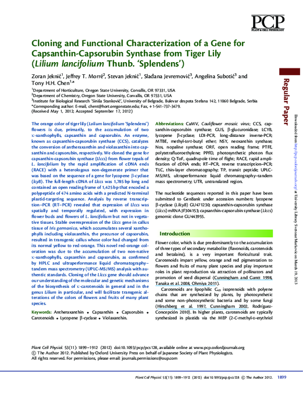 (PDF) Cloning and functional characterization of the gene encoding the ...