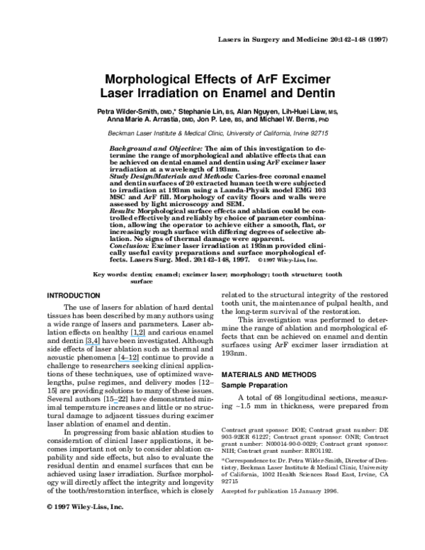 (PDF) Morphological effects of ArF excimer laser irradiation on enamel ...