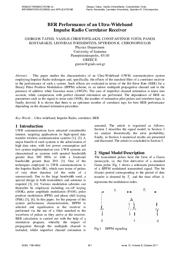 (PDF) BER Performance of an Ultra-Wideband Impulse Radio Correlator ...