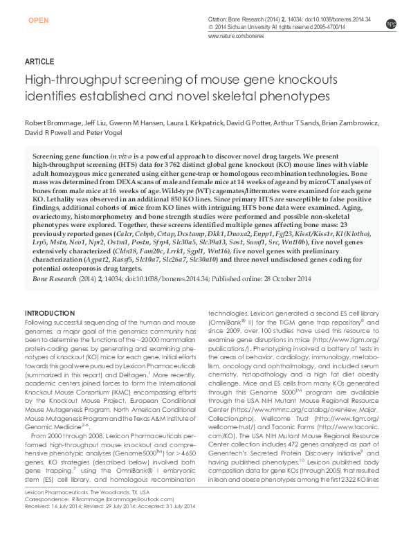 (PDF) High-throughput screening of mouse gene knockouts identifies ...