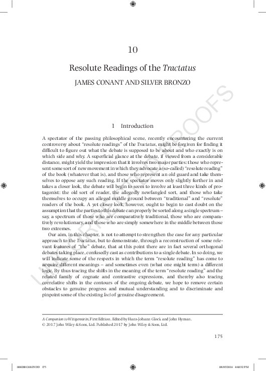 (PDF) The Dispute Between Traditional And Resolute Readers Of The 'Tractatus' An Outsider's