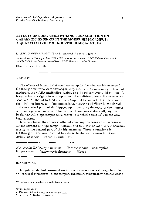 (PDF) Effects of long-term ethanol consumption on gabaergic neurons in ...