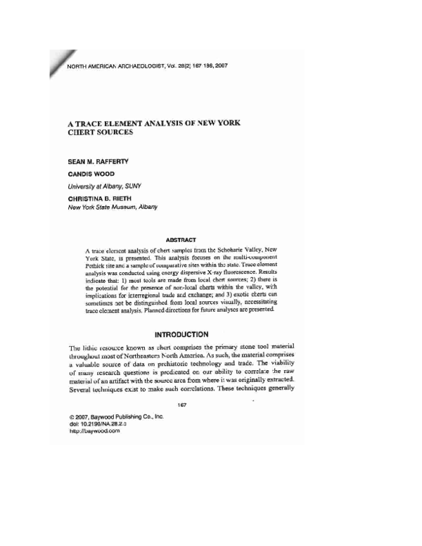 (PDF) A Trace Element Analysis of Lithics in New York State