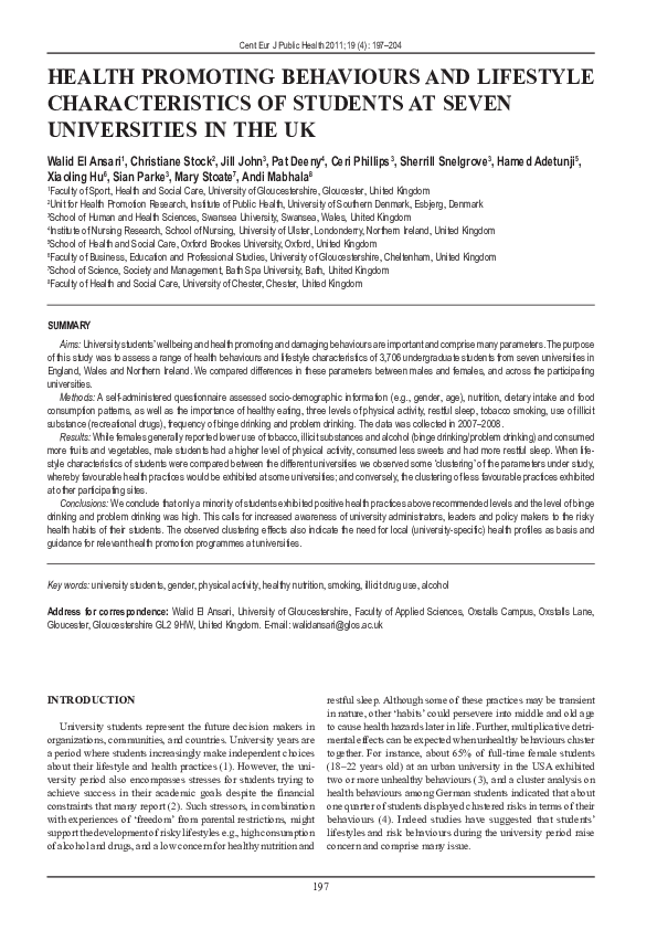 (PDF) Health promoting behaviours and lifestyle characteristics of ...